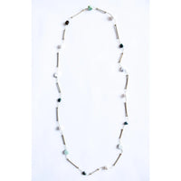 Turquoise, Jade, and Freshwater Pearls on Gold Wire Long Necklace