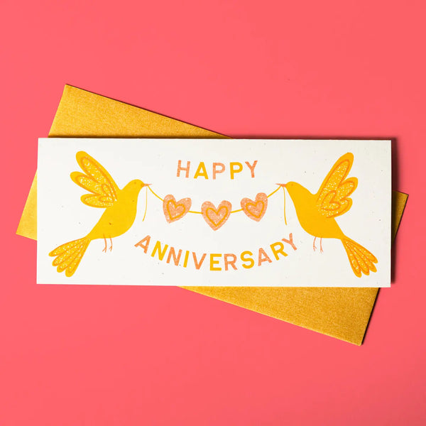 Happy Anniversary Birds Risograph Greeting Card