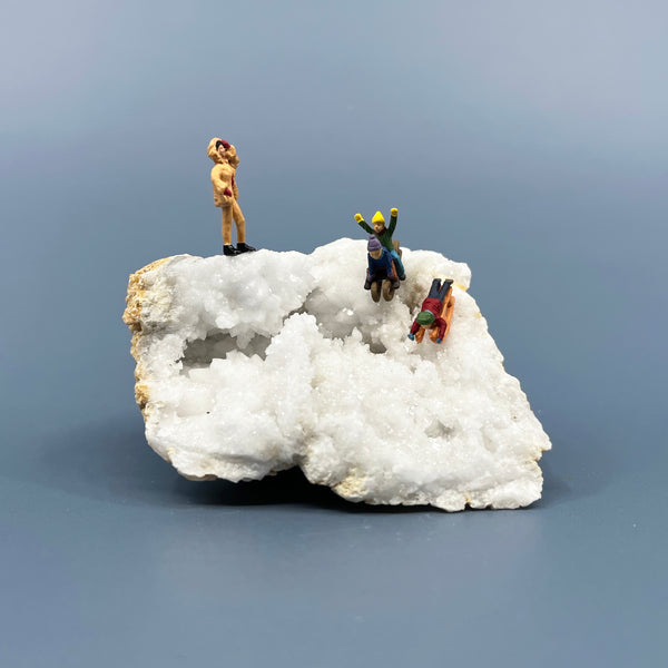 Geode Sculpture: Woman and Sledding Kids