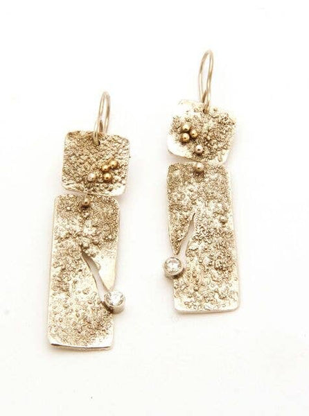 Reticulated Earrings with Bezel Set Garnets