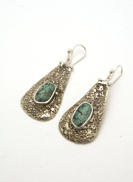 Reticulated Earrings with Turquoise Stones