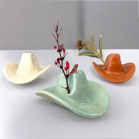 Small Ceramic Cowboy Hat Home Decor - Sage Green Glaze
