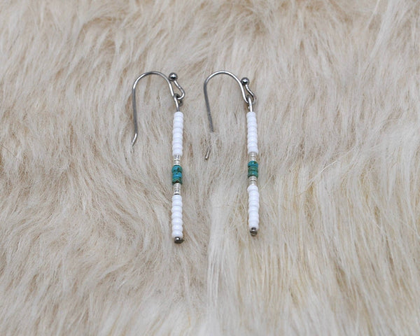 White, Silver, and Turquoise Ojibwe Ombré Dangle Earrings