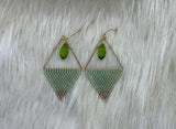 Peridot Colored Crystal Geometric Triangle Earrings