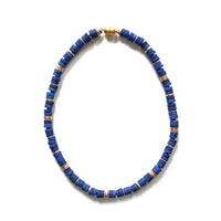 Lapis with Gold Discs Necklace and Magnetic Closure