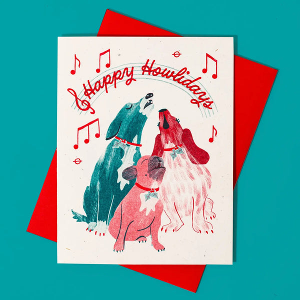 Happy Howlidays Dogs Risograph Christmas Card