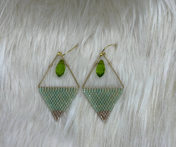 Peridot Colored Crystal Geometric Triangle Earrings