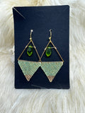 Peridot Colored Crystal Geometric Triangle Earrings