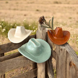 Small Ceramic Cowboy Hat Home Decor - Parchment Clear Glaze