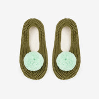 Pom Knit Slippers: Moss