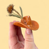Small Ceramic Cowboy Hat Home Decor - Saddle Brown Glaze