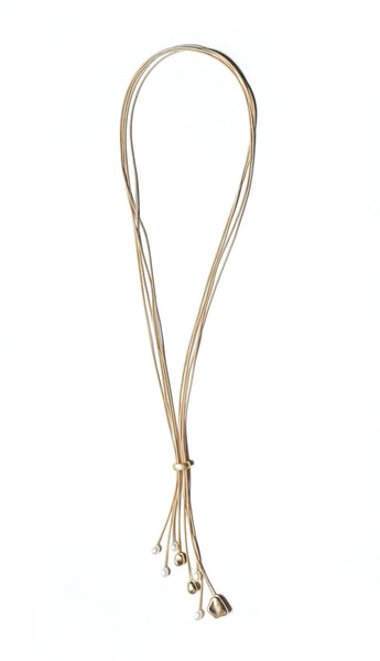 Gold 4 Strand Wire Lariat With Dangling Pearls