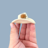 Small Ceramic Cowboy Hat Home Decor - Parchment Clear Glaze