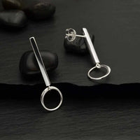 Bar Post Earrings with Circle Dangle