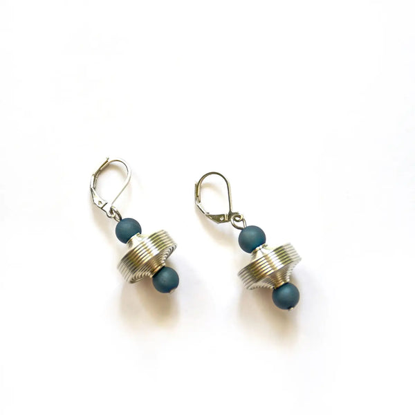 Blue Geodes Silver Cone Dangle Earrings