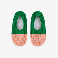 Colorblock Knit Slippers: Kelly/Peach