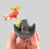 Small Ceramic Cowboy Hat Weed Vase Home Decor - Black Gold