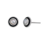 Sterling Silver Pearls in Cupped Circles Post Earrings