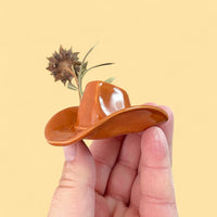 Small Ceramic Cowboy Hat Home Decor - Saddle Brown Glaze