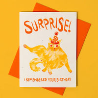 Surprise! I Remembered Your Birthday Cat Risograph Card