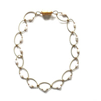 Oval Wire Necklace With Large Keshi Pearl