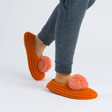 Pom Knit Slippers: Flame