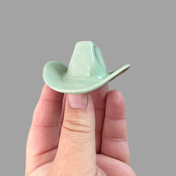 Small Ceramic Cowboy Hat Home Decor - Sage Green Glaze
