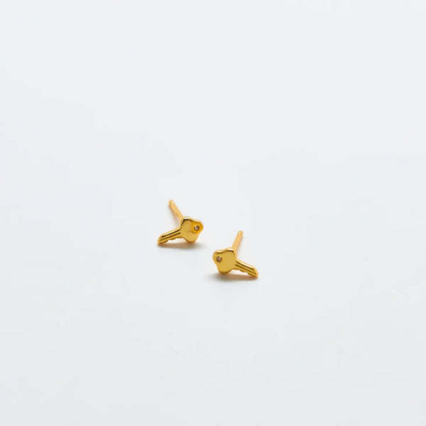 Gold Pave Key Stud Earrings