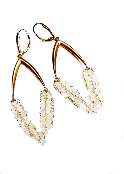 Custom V Earrings with Rose Quartz