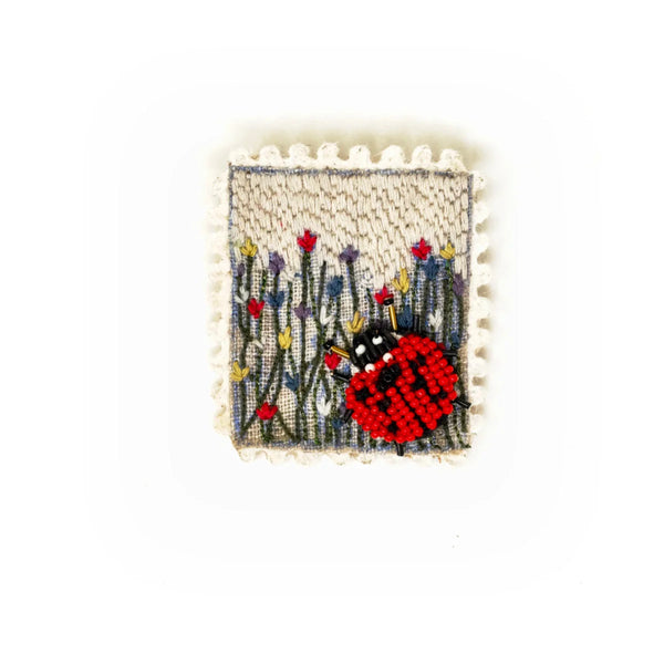 Poppies for the Ladybug Brooch