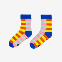 Super Stripe Colorblock Knit House Socks: Yellow/Flame