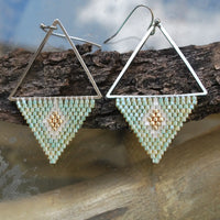 Avocado and Satin Geometric Triangle Earrings