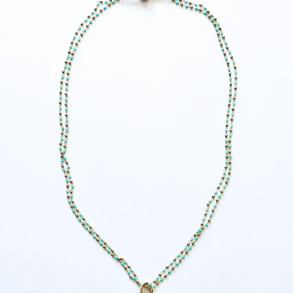 Double Turquoise Glass Bead Chain with Edison Pearl Pendant