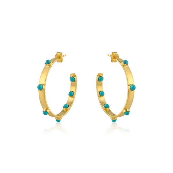Turquoise Bead Hoop Post Earrings