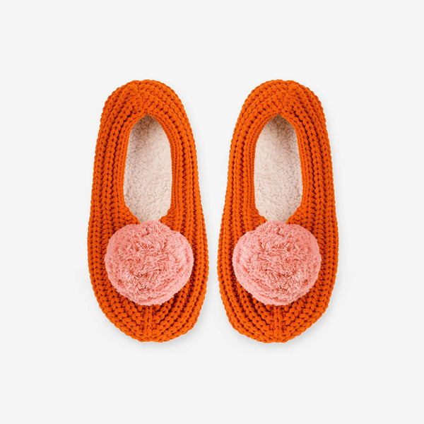 Pom Knit Slippers: Flame