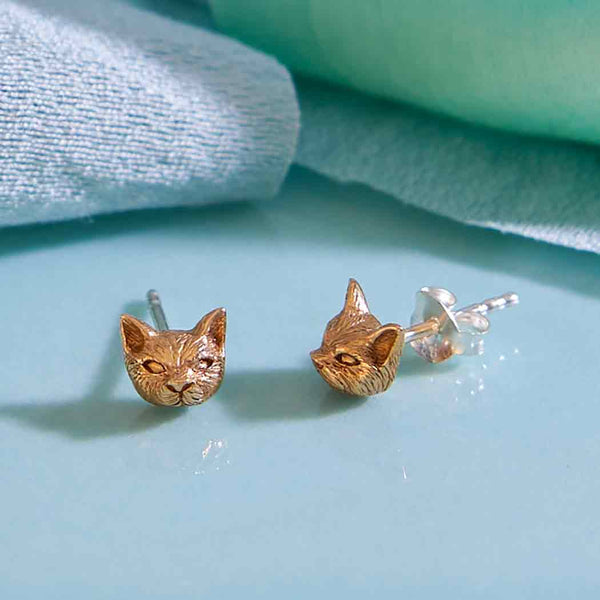 3D Cat Head Post Earrings