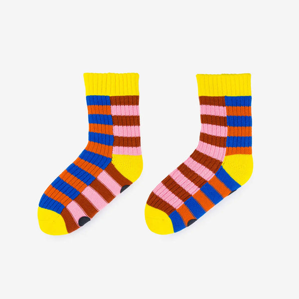 Super Stripe Colorblock Knit House Socks: Cobalt Flame