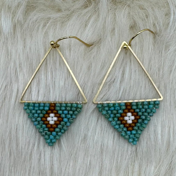 Turquoise and Cognac Geometric Triangle Earrings
