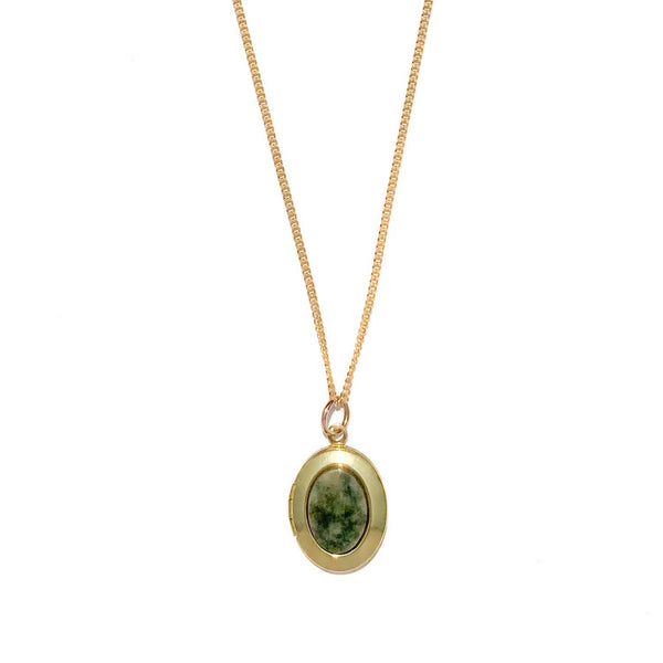 Oval Locket Necklace with Wyoming Jade