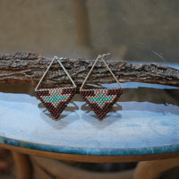 Dark Brown, Turquoise, and Beige Thunderbird Earrings