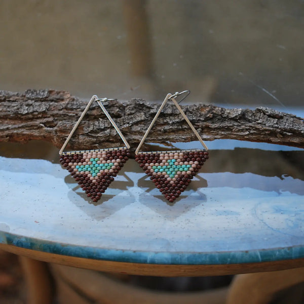Dark Brown, Turquoise, and Beige Thunderbird Earrings