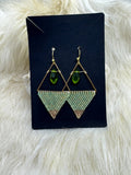Peridot Colored Crystal Geometric Triangle Earrings