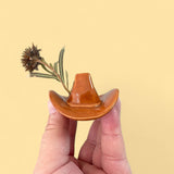 Small Ceramic Cowboy Hat Home Decor - Saddle Brown Glaze
