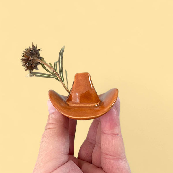 Small Ceramic Cowboy Hat Home Decor - Saddle Brown Glaze