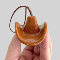 Ceramic Cowboy Hat Ornament — Saddle Brown