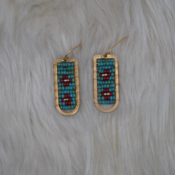 Red and Turquoise Geometric Earrings
