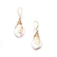 Gold Wrapped Coin Pearl Earrings