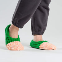 Colorblock Knit Slippers: Kelly/Peach