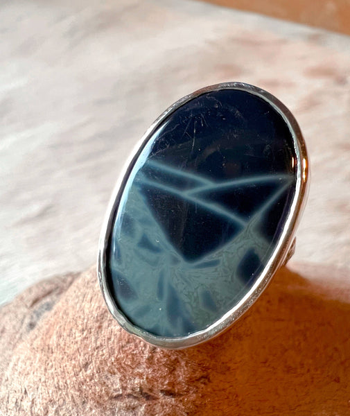 Spiderweb Jasper & Silver Ring