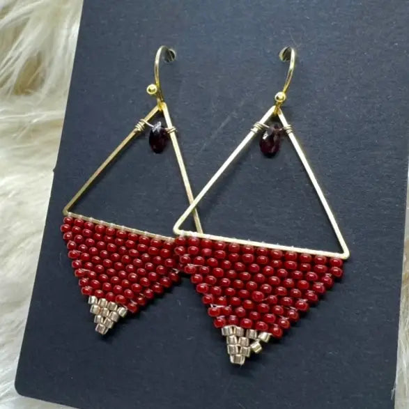 Limited Edition Garnet Gemstone Minimalist Triangle Earrings